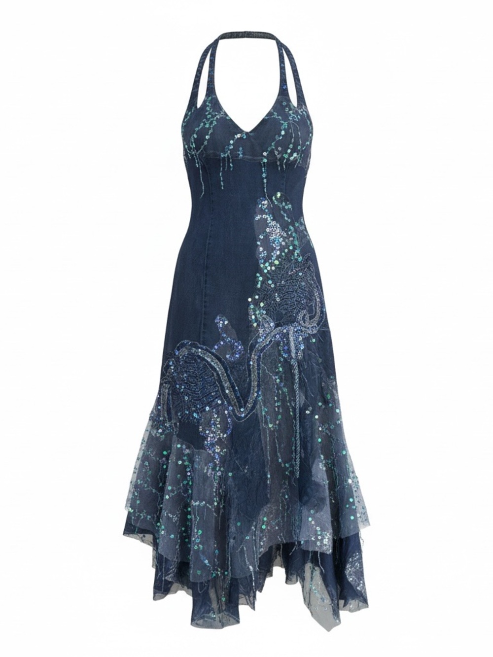 Y2K fairy Lacey blue halter dress size medium